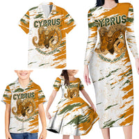 Cyprus Family Matching Long Sleeve Bodycon Dress and Hawaiian Shirt with Mouflon Illustration Design and National Laurel - Wonder Print Shop