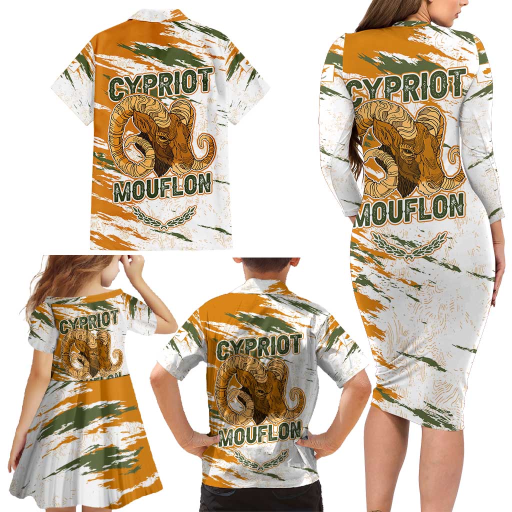 Cyprus Family Matching Long Sleeve Bodycon Dress and Hawaiian Shirt with Mouflon Illustration Design and National Laurel - Wonder Print Shop