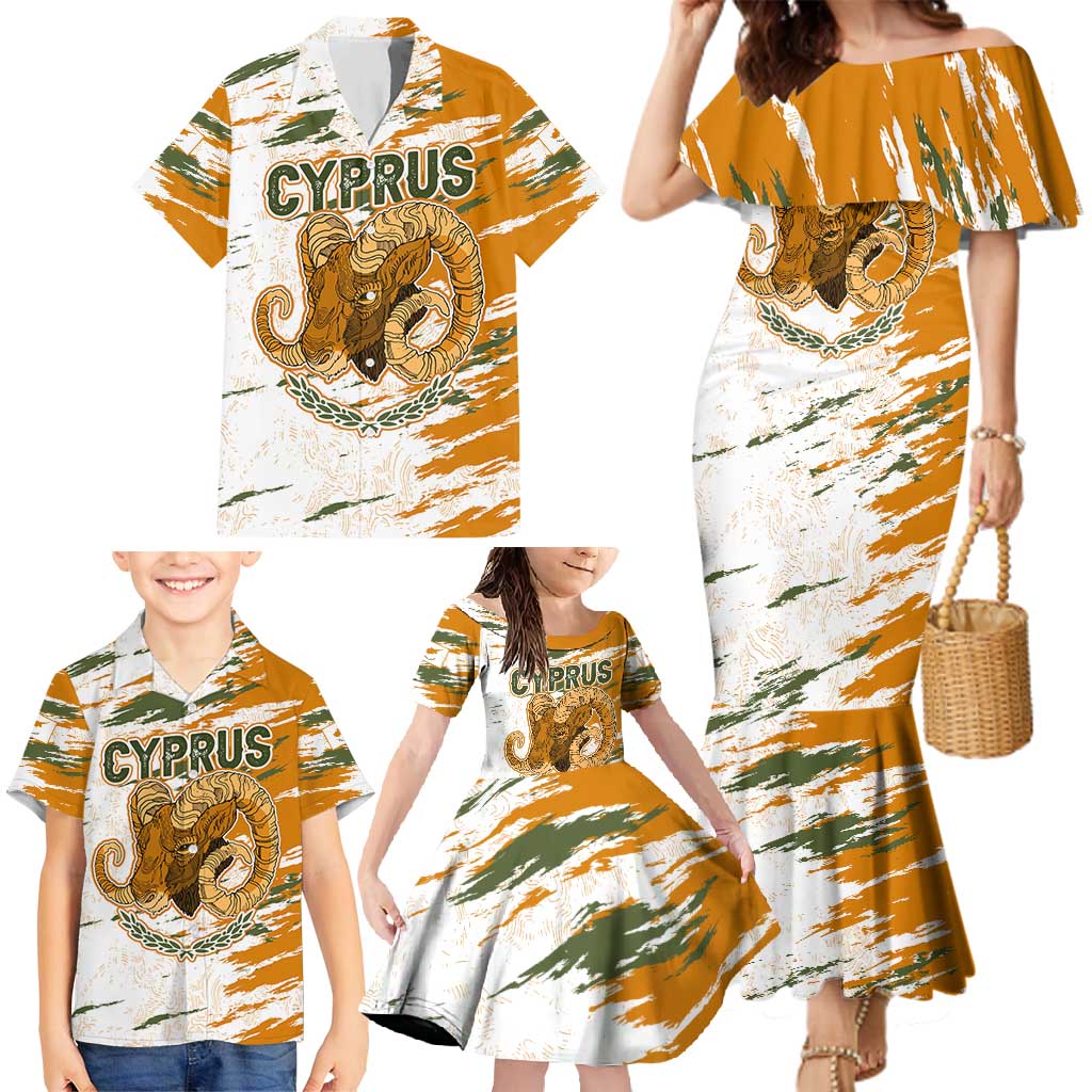 Cyprus Family Matching Mermaid Dress and Hawaiian Shirt with Mouflon Illustration Design and National Laurel - Wonder Print Shop