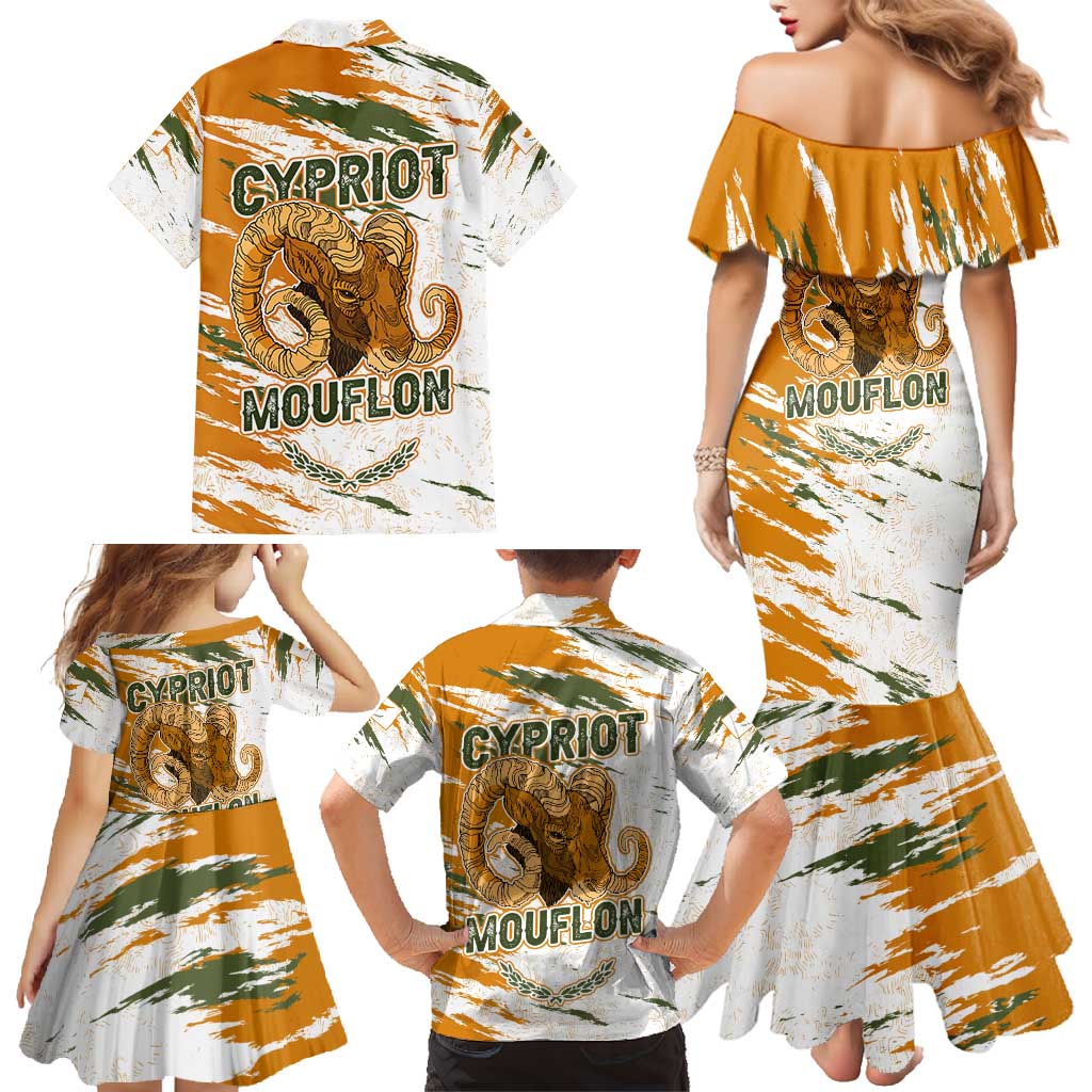 Cyprus Family Matching Mermaid Dress and Hawaiian Shirt with Mouflon Illustration Design and National Laurel - Wonder Print Shop