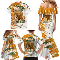 Cyprus Family Matching Mermaid Dress and Hawaiian Shirt with Mouflon Illustration Design and National Laurel - Wonder Print Shop