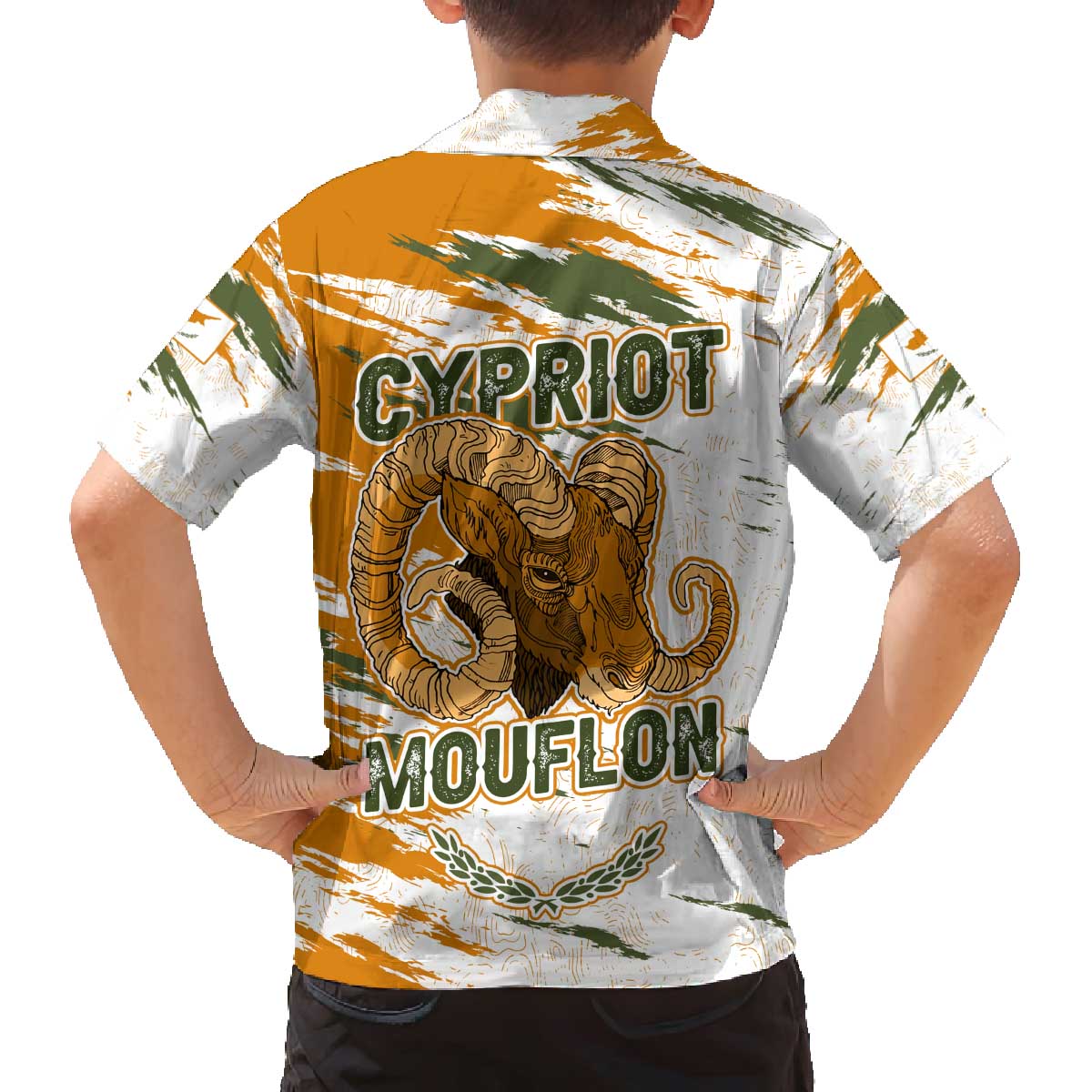 Cyprus Family Matching Off The Shoulder Long Sleeve Dress and Hawaiian Shirt with Mouflon Illustration Design and National Laurel - Wonder Print Shop