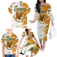 Cyprus Family Matching Off The Shoulder Long Sleeve Dress and Hawaiian Shirt with Mouflon Illustration Design and National Laurel - Wonder Print Shop