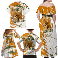 Cyprus Family Matching Off Shoulder Maxi Dress and Hawaiian Shirt with Mouflon Illustration Design and National Laurel - Wonder Print Shop