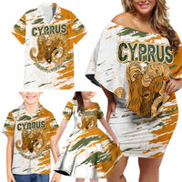 Cyprus Family Matching Off Shoulder Short Dress and Hawaiian Shirt with Mouflon Illustration Design and National Laurel - Wonder Print Shop