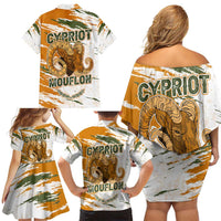 Cyprus Family Matching Off Shoulder Short Dress and Hawaiian Shirt with Mouflon Illustration Design and National Laurel - Wonder Print Shop