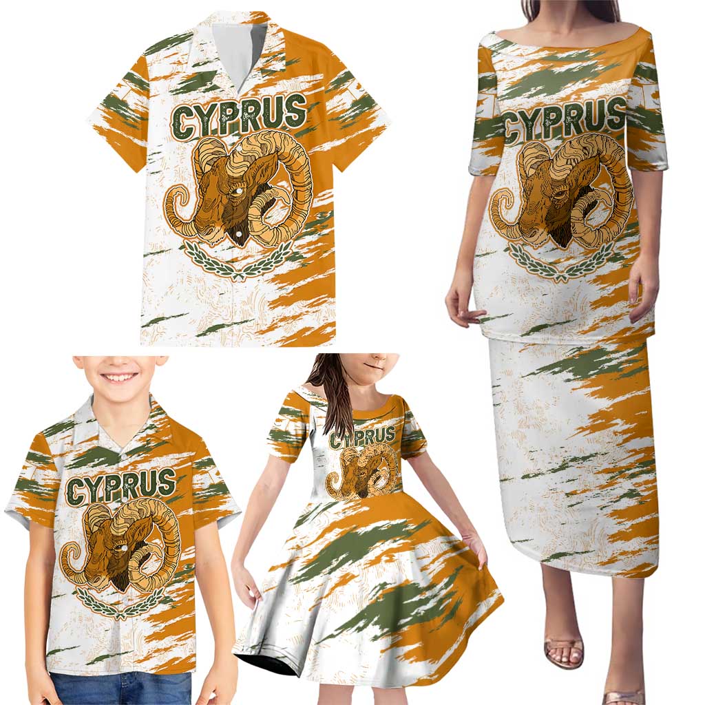 Cyprus Family Matching Puletasi and Hawaiian Shirt with Mouflon Illustration Design and National Laurel - Wonder Print Shop
