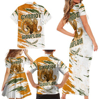 Cyprus Family Matching Short Sleeve Bodycon Dress and Hawaiian Shirt with Mouflon Illustration Design and National Laurel - Wonder Print Shop