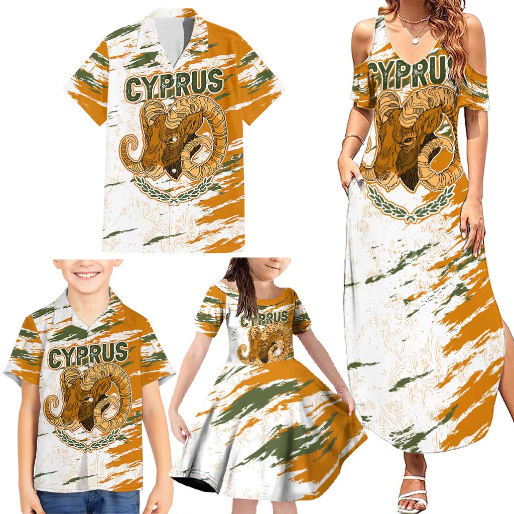 Cyprus Family Matching Summer Maxi Dress and Hawaiian Shirt with Mouflon Illustration Design and National Laurel - Wonder Print Shop
