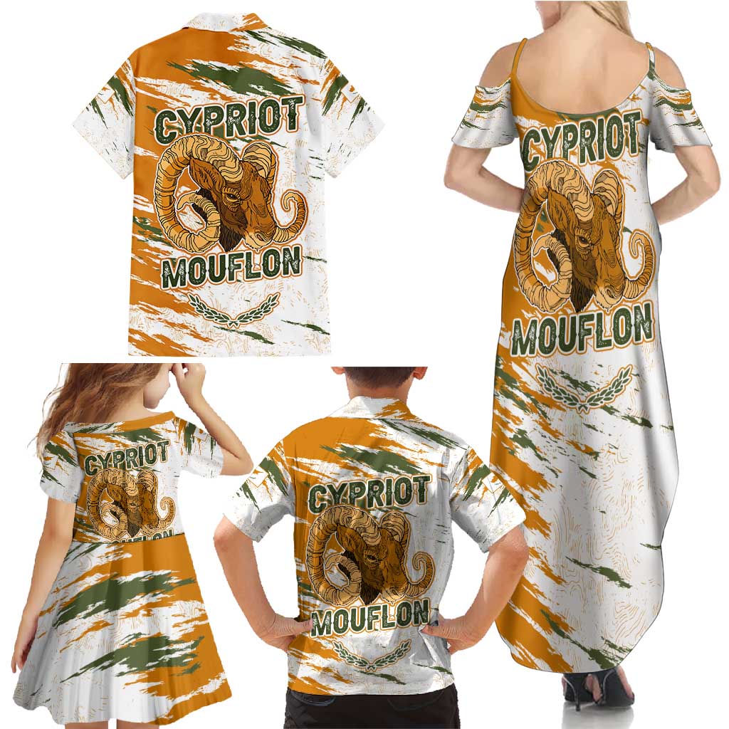Cyprus Family Matching Summer Maxi Dress and Hawaiian Shirt with Mouflon Illustration Design and National Laurel - Wonder Print Shop