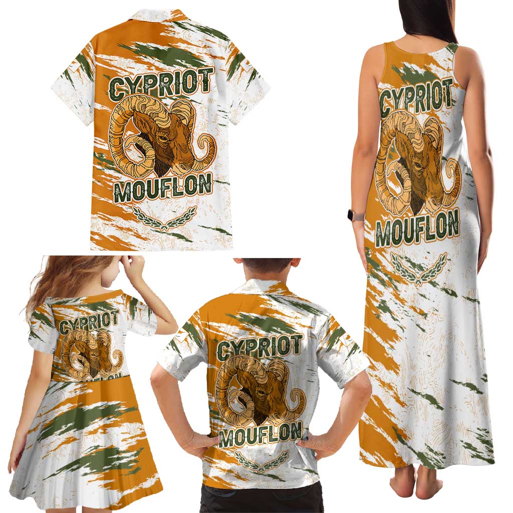 Cyprus Family Matching Tank Maxi Dress and Hawaiian Shirt with Mouflon Illustration Design and National Laurel - Wonder Print Shop