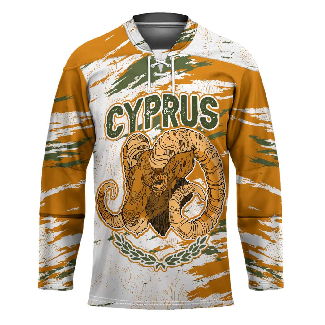 Cyprus Hockey Jersey with Mouflon Illustration Design and National Laurel - Wonder Print Shop