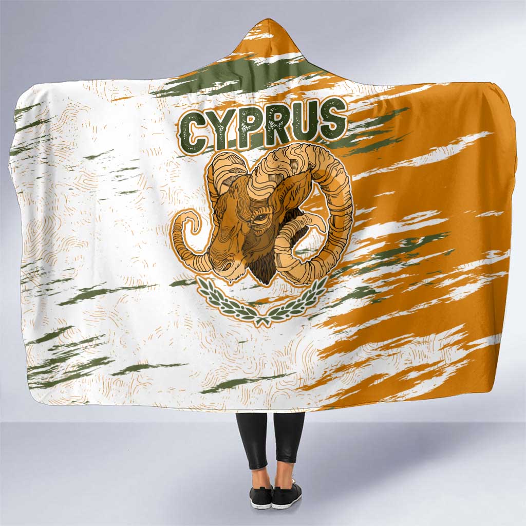 Cyprus Hooded Blanket with Mouflon Illustration Design and National Laurel - Wonder Print Shop