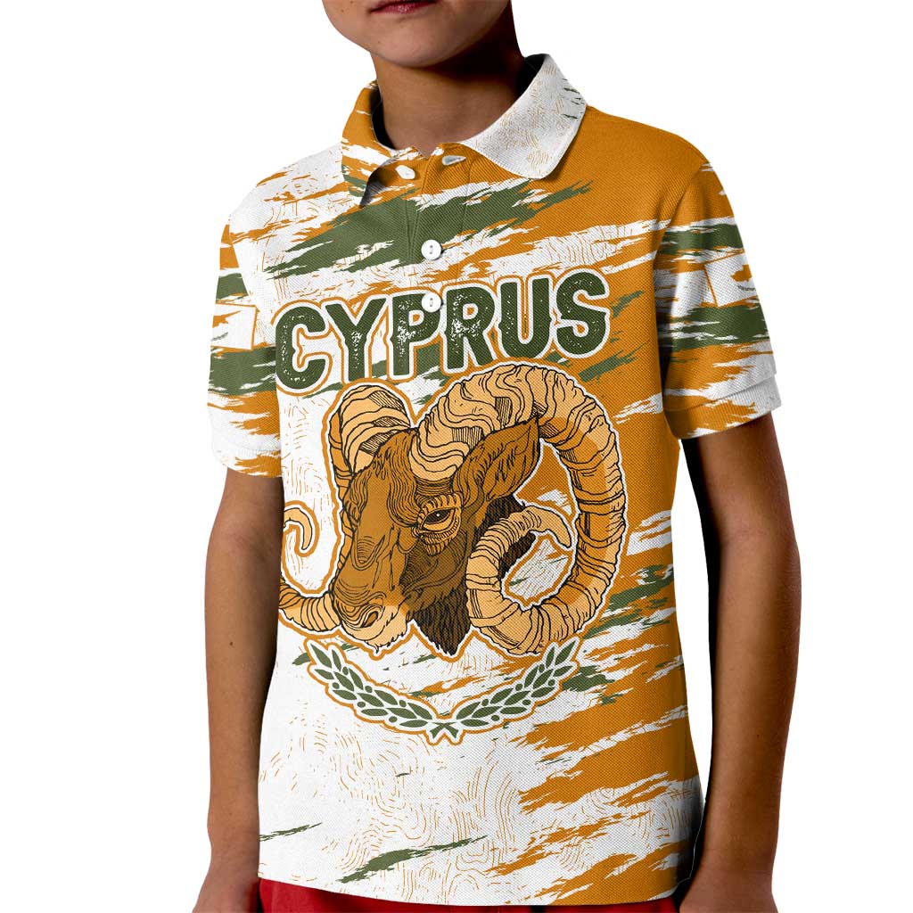 Cyprus Kid Polo Shirt with Mouflon Illustration Design and National Laurel - Wonder Print Shop