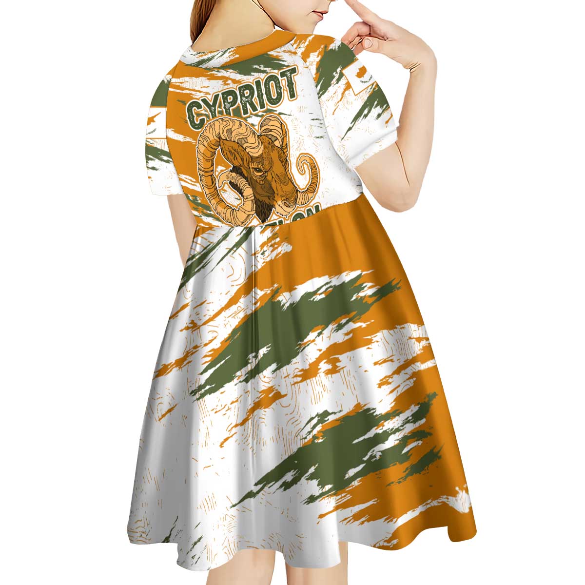 Cyprus Kid Short Sleeve Dress with Mouflon Illustration Design and National Laurel - Wonder Print Shop