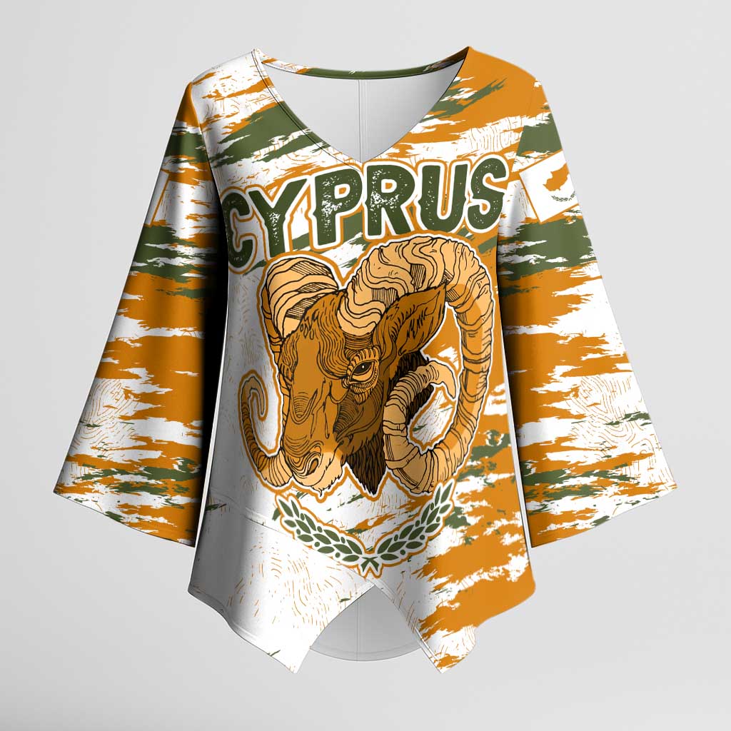 Cyprus Kimono Sleeve Blouse with Mouflon Illustration Design and National Laurel - Wonder Print Shop
