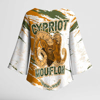 Cyprus Kimono Sleeve Blouse with Mouflon Illustration Design and National Laurel - Wonder Print Shop