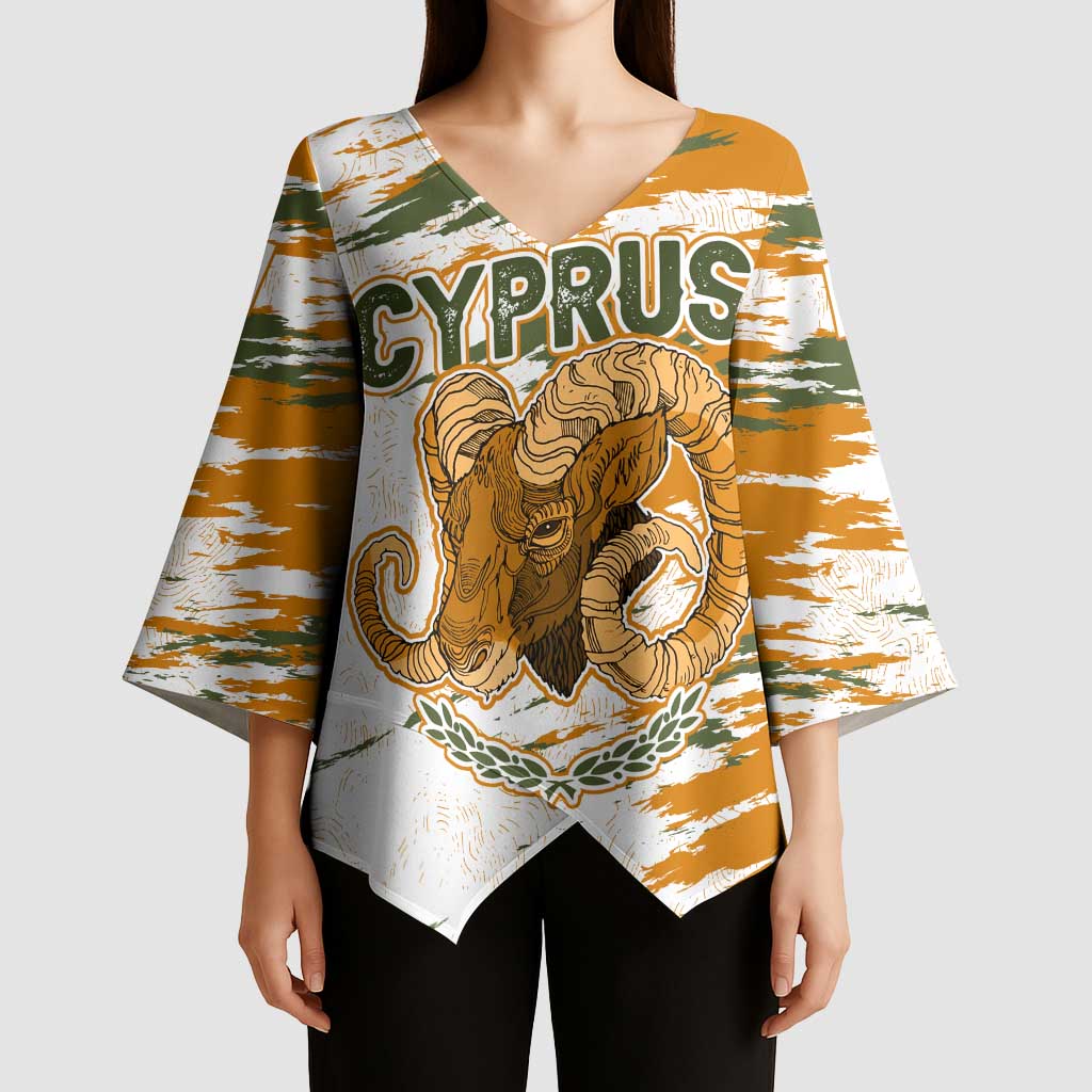 Cyprus Kimono Sleeve Blouse with Mouflon Illustration Design and National Laurel - Wonder Print Shop