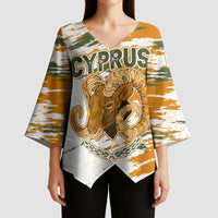 Cyprus Kimono Sleeve Blouse with Mouflon Illustration Design and National Laurel - Wonder Print Shop