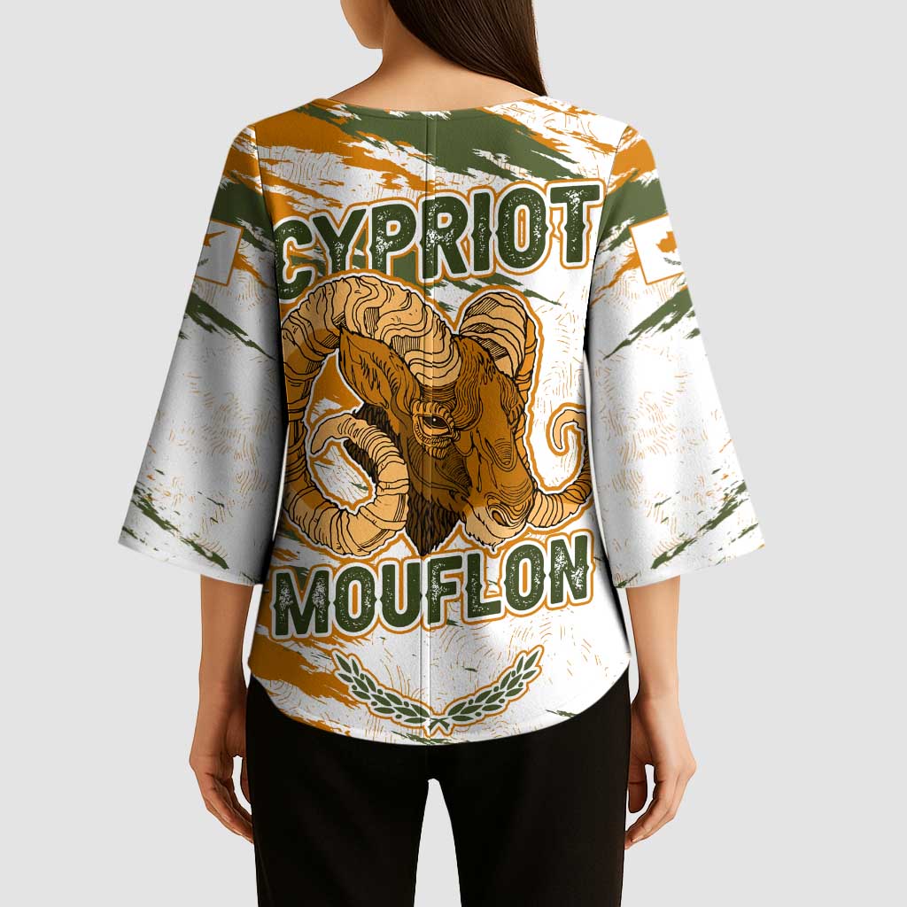Cyprus Kimono Sleeve Blouse with Mouflon Illustration Design and National Laurel - Wonder Print Shop