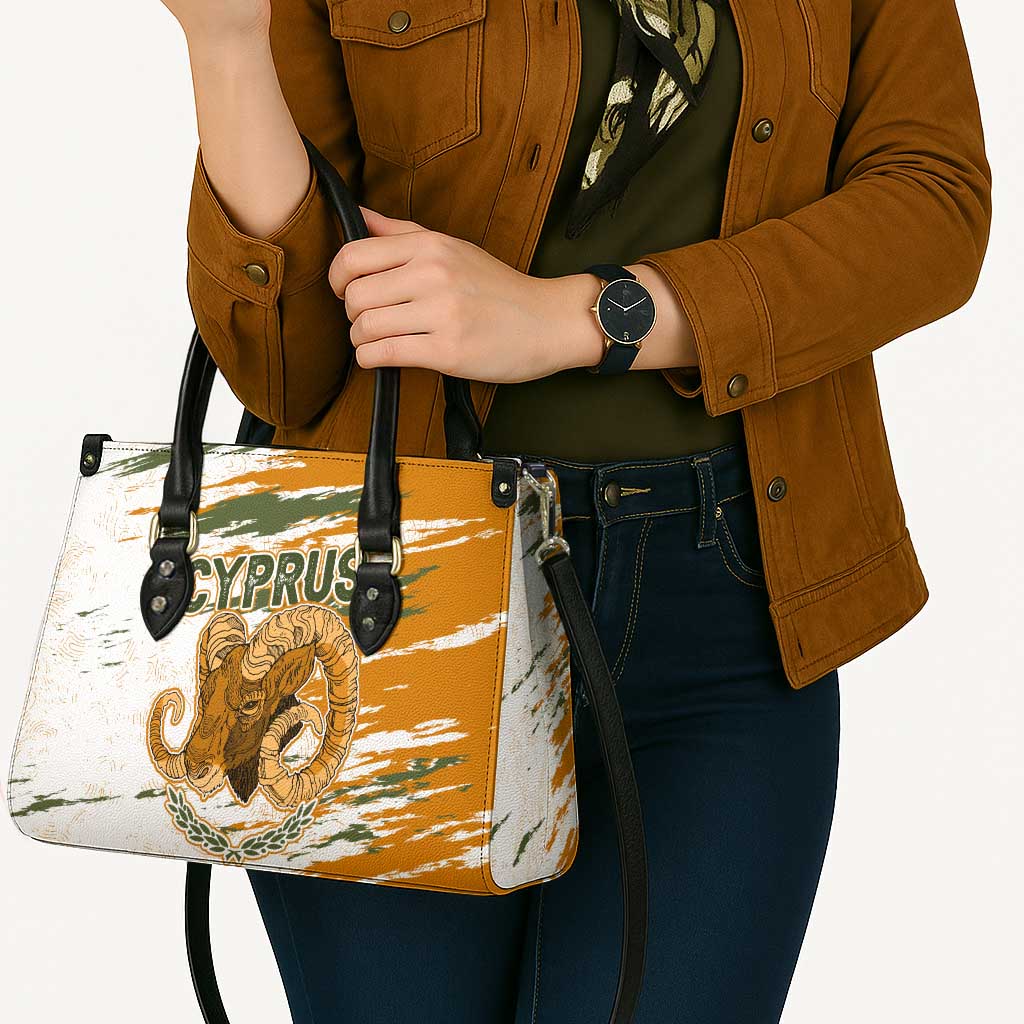 Cyprus Leather Bag with Mouflon Illustration Design and National Laurel - Wonder Print Shop