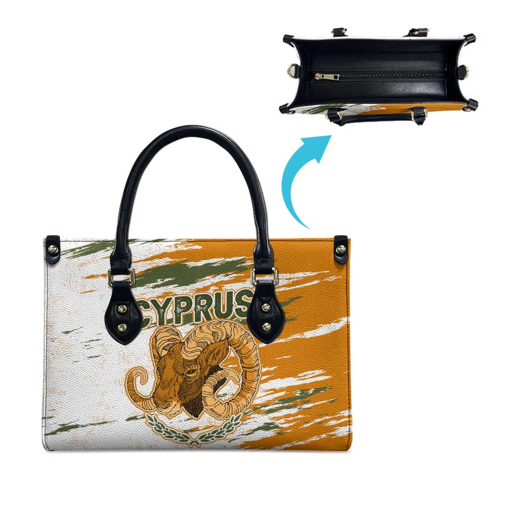 Cyprus Leather Bag with Mouflon Illustration Design and National Laurel - Wonder Print Shop