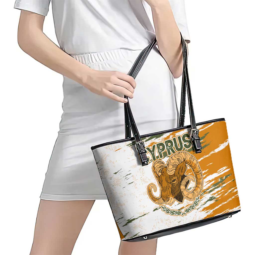 Cyprus Leather Tote Bag with Mouflon Illustration Design and National Laurel - Wonder Print Shop