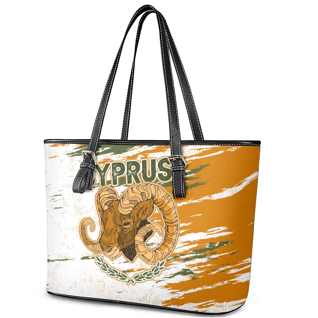 Cyprus Leather Tote Bag with Mouflon Illustration Design and National Laurel - Wonder Print Shop