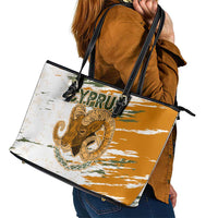 Cyprus Leather Tote Bag with Mouflon Illustration Design and National Laurel - Wonder Print Shop