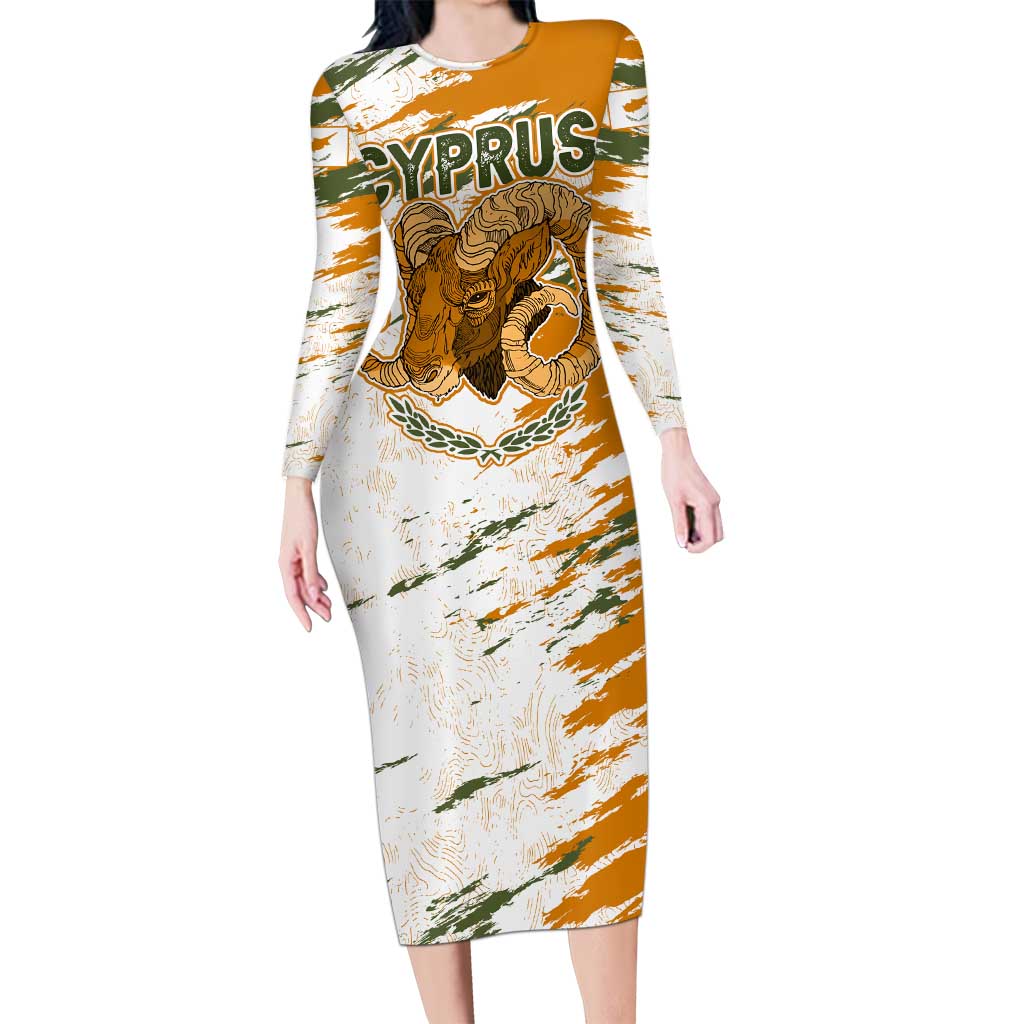 Cyprus Long Sleeve Bodycon Dress with Mouflon Illustration Design and National Laurel - Wonder Print Shop