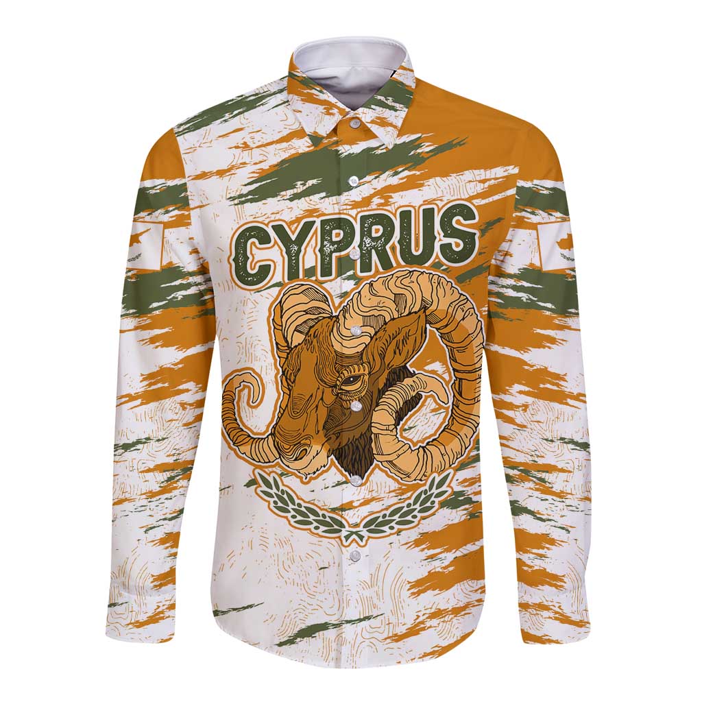 Cyprus Long Sleeve Button Shirt with Mouflon Illustration Design and National Laurel - Wonder Print Shop