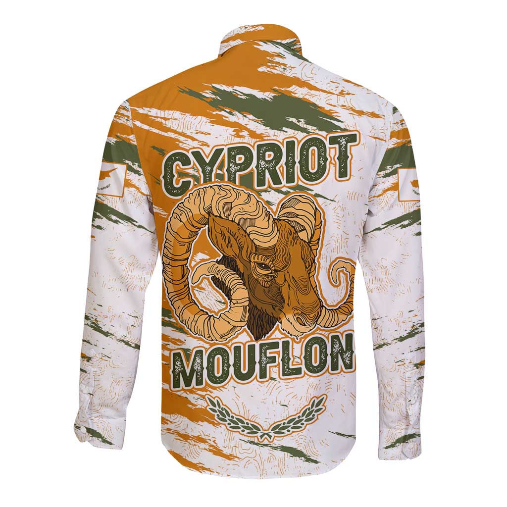 Cyprus Long Sleeve Button Shirt with Mouflon Illustration Design and National Laurel - Wonder Print Shop