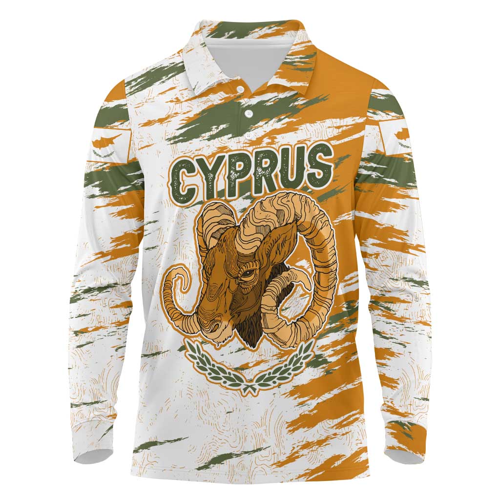 Cyprus Long Sleeve Polo Shirt with Mouflon Illustration Design and National Laurel - Wonder Print Shop
