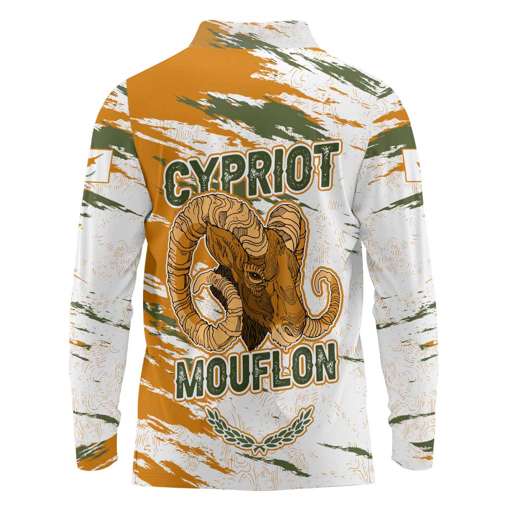 Cyprus Long Sleeve Polo Shirt with Mouflon Illustration Design and National Laurel - Wonder Print Shop
