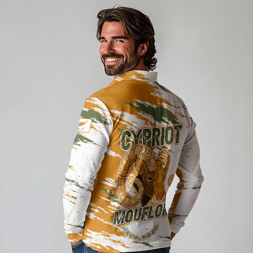 Cyprus Long Sleeve Polo Shirt with Mouflon Illustration Design and National Laurel - Wonder Print Shop