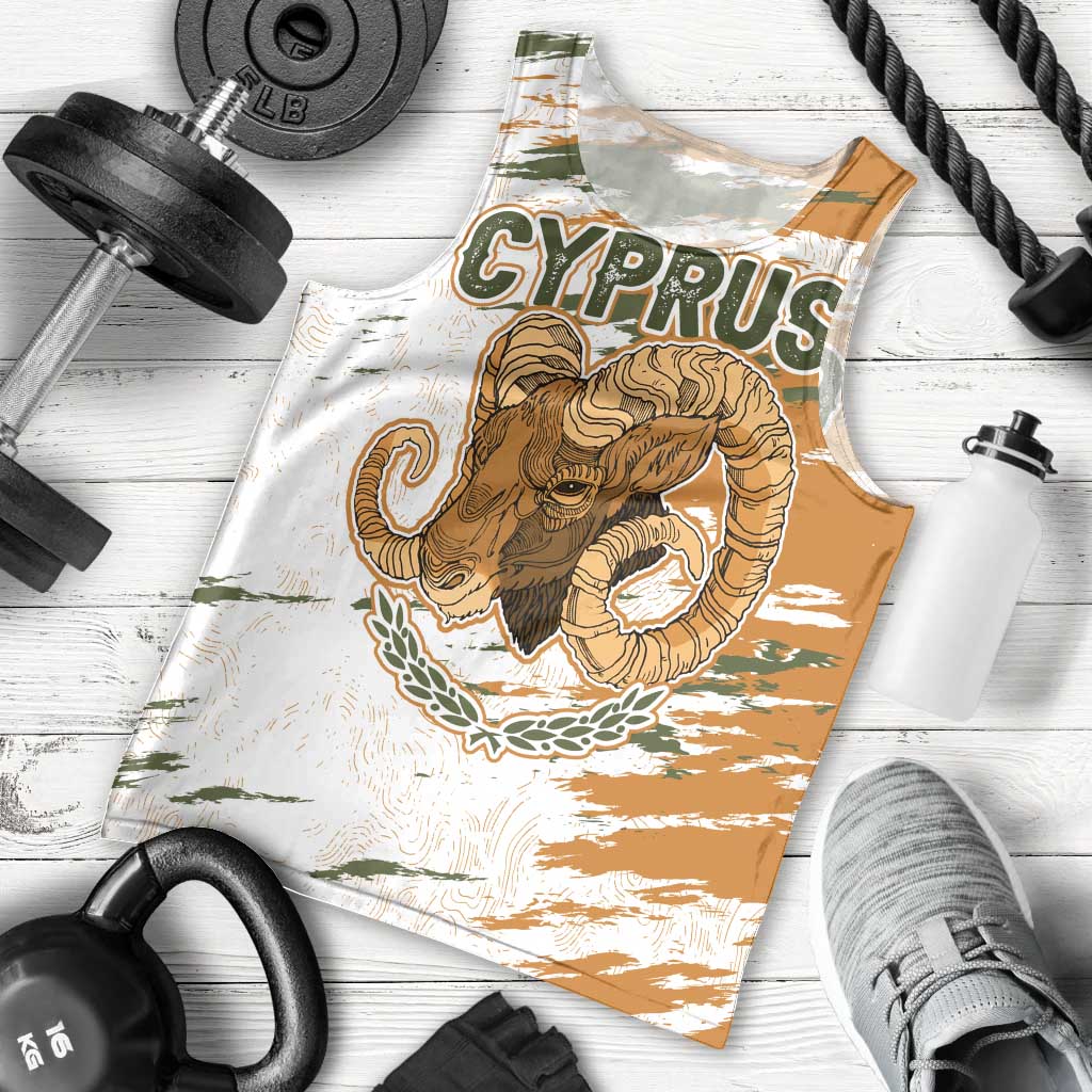 Cyprus Men Tank Top with Mouflon Illustration Design and National Laurel - Wonder Print Shop