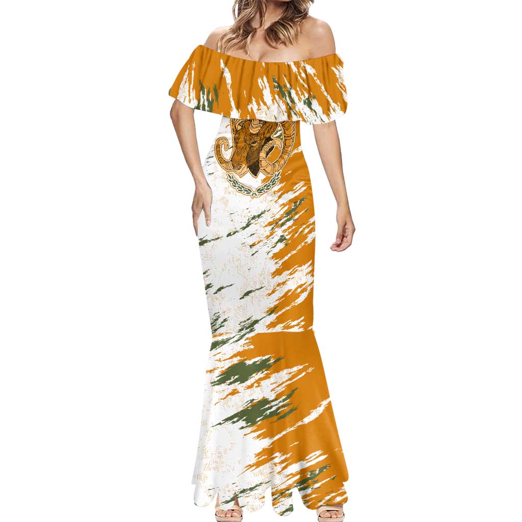 Cyprus Mermaid Dress with Mouflon Illustration Design and National Laurel - Wonder Print Shop