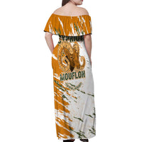 Cyprus Off Shoulder Maxi Dress with Mouflon Illustration Design and National Laurel - Wonder Print Shop