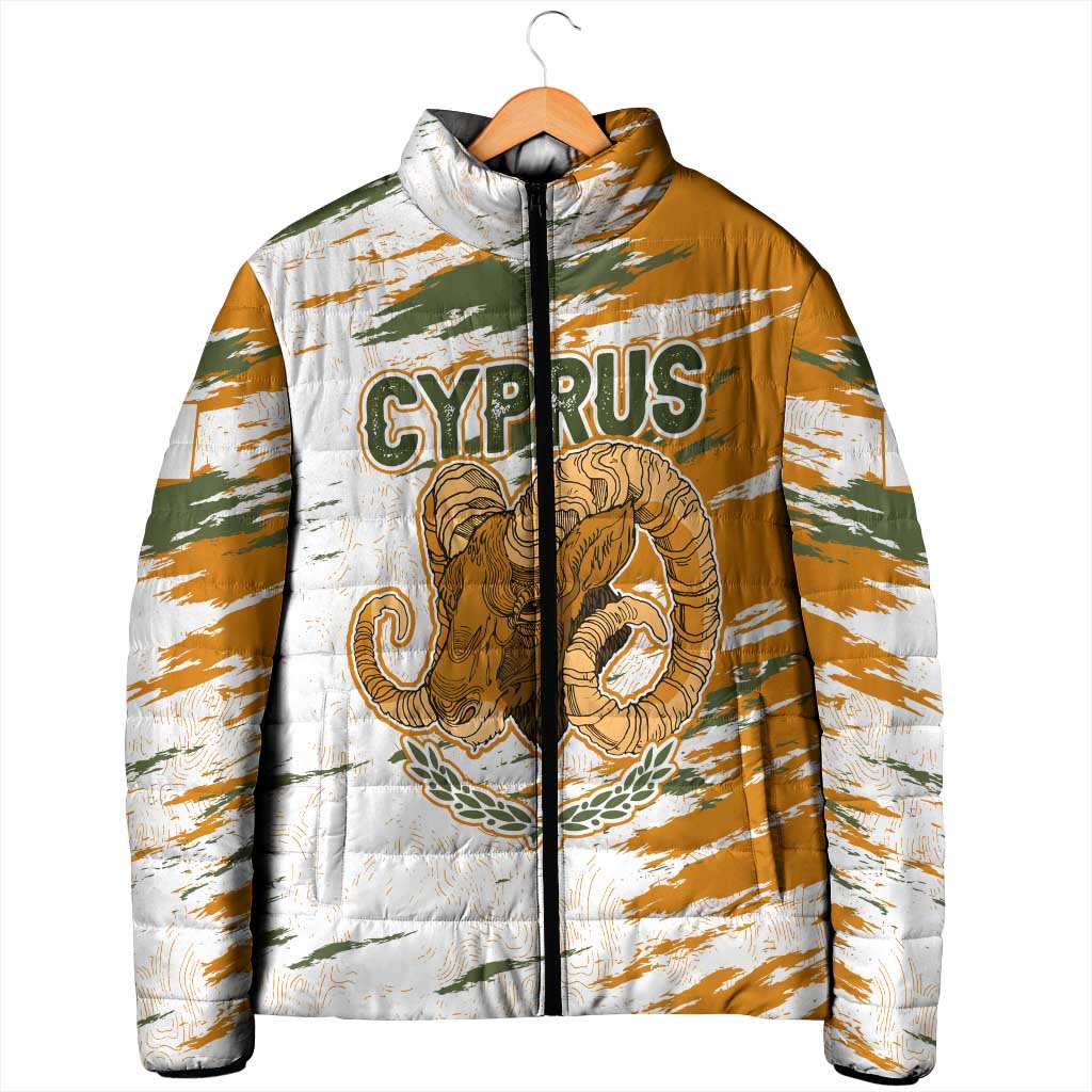 Cyprus Padded Jacket with Mouflon Illustration Design and National Laurel - Wonder Print Shop