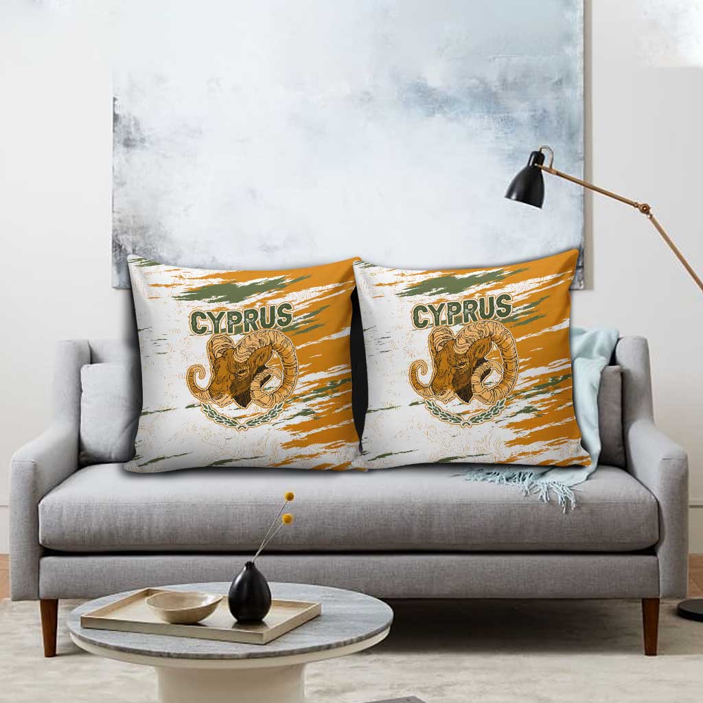 Cyprus Pillow Cover with Mouflon Illustration Design and National Laurel - Wonder Print Shop