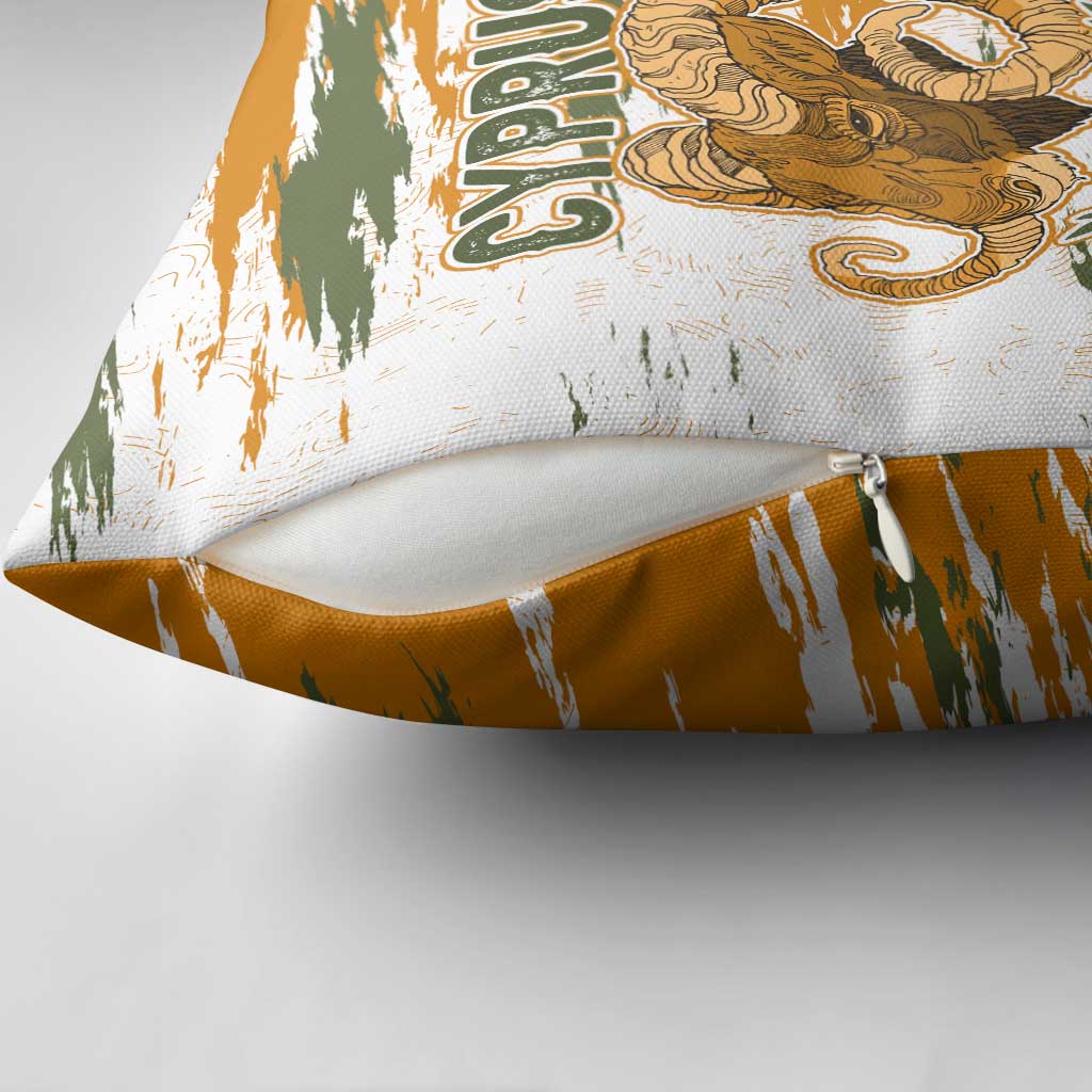 Cyprus Pillow Cover with Mouflon Illustration Design and National Laurel - Wonder Print Shop