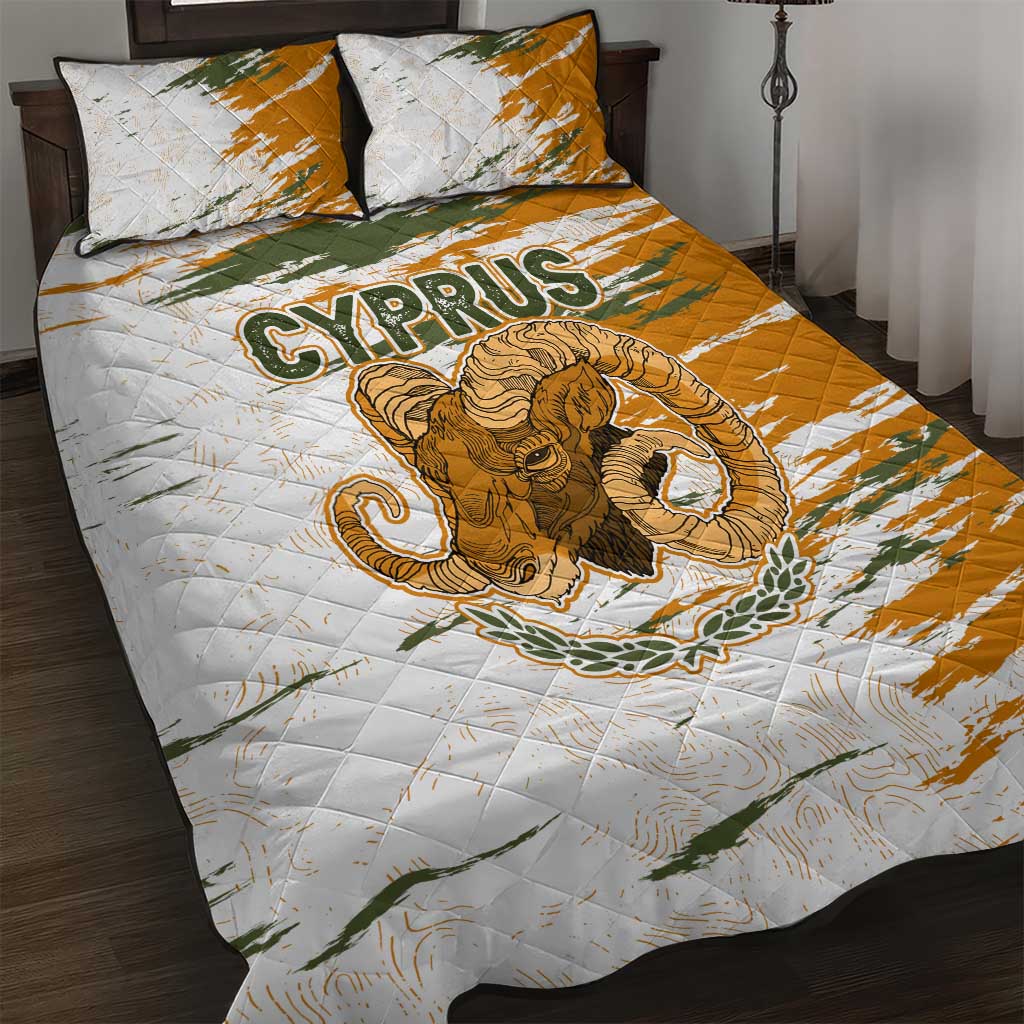 Cyprus Quilt Bed Set with Mouflon Illustration Design and National Laurel - Wonder Print Shop