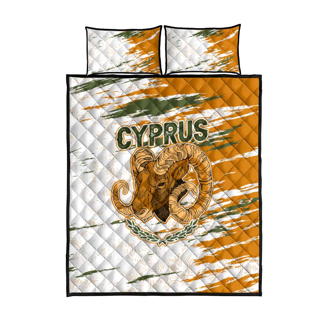 Cyprus Quilt Bed Set with Mouflon Illustration Design and National Laurel - Wonder Print Shop