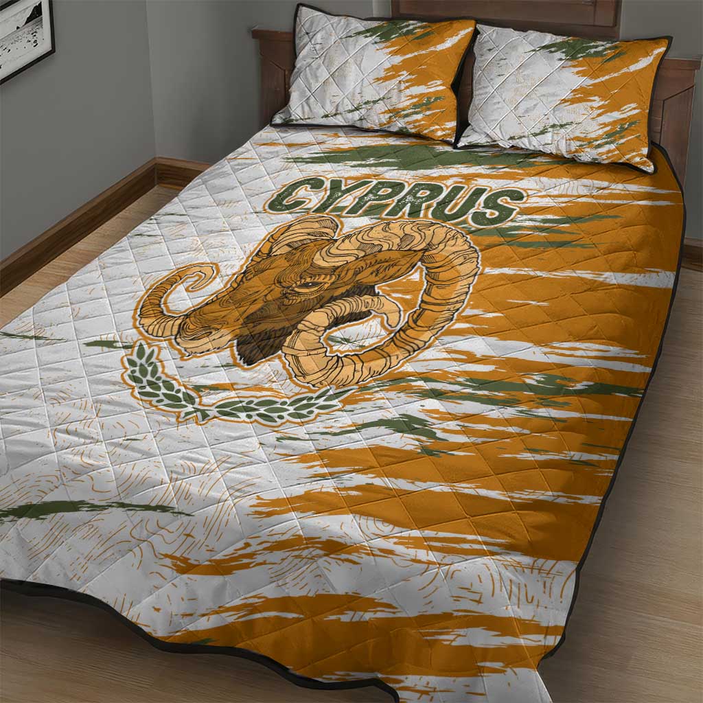 Cyprus Quilt Bed Set with Mouflon Illustration Design and National Laurel - Wonder Print Shop