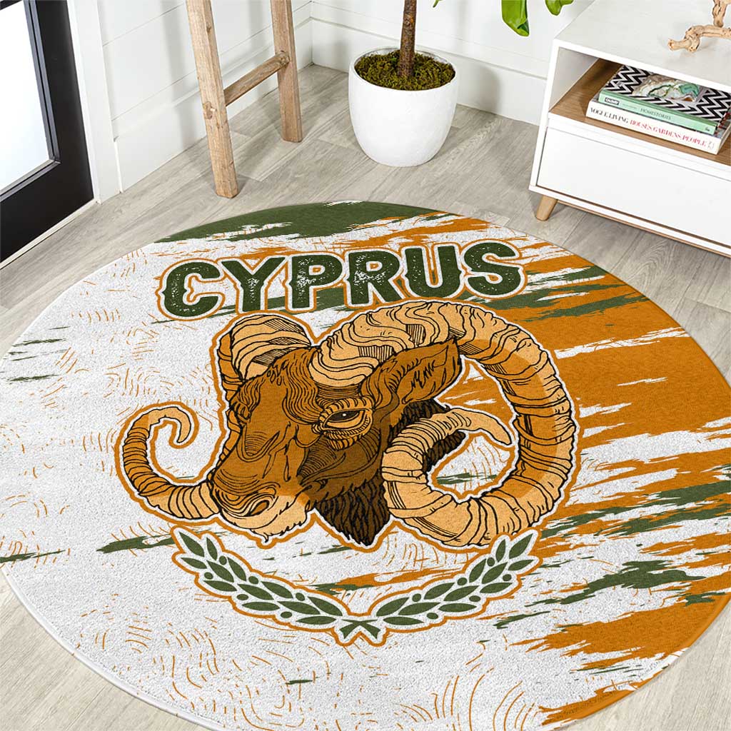 Cyprus Round Carpet with Mouflon Illustration Design and National Laurel - Wonder Print Shop