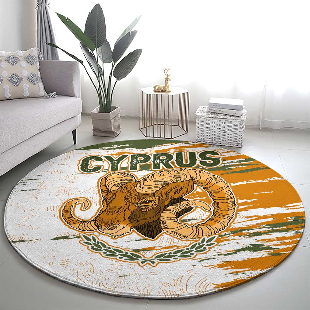 Cyprus Round Carpet with Mouflon Illustration Design and National Laurel - Wonder Print Shop