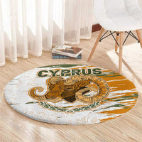 Cyprus Round Carpet with Mouflon Illustration Design and National Laurel - Wonder Print Shop