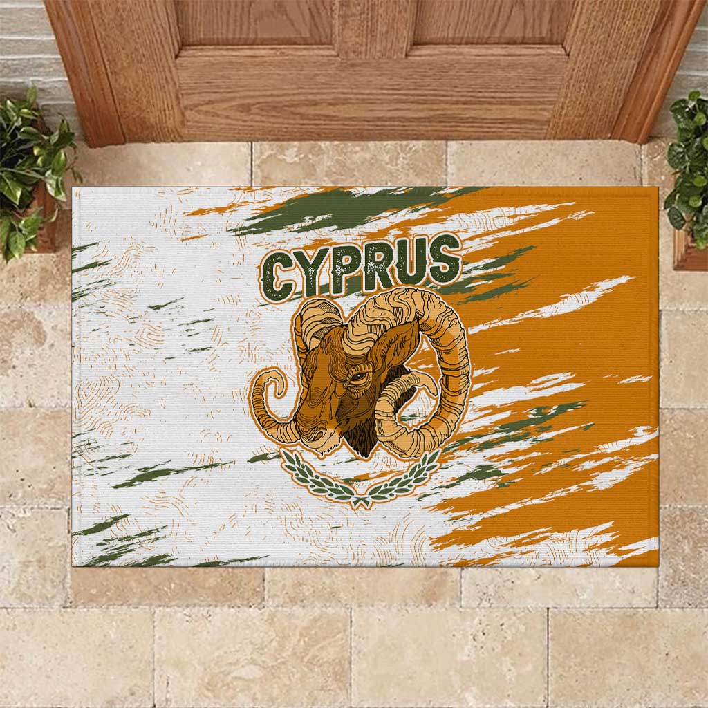 Cyprus Rubber Doormat with Mouflon Illustration Design and National Laurel - Wonder Print Shop