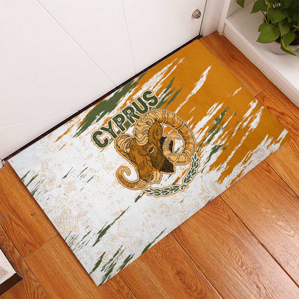 Cyprus Rubber Doormat with Mouflon Illustration Design and National Laurel - Wonder Print Shop