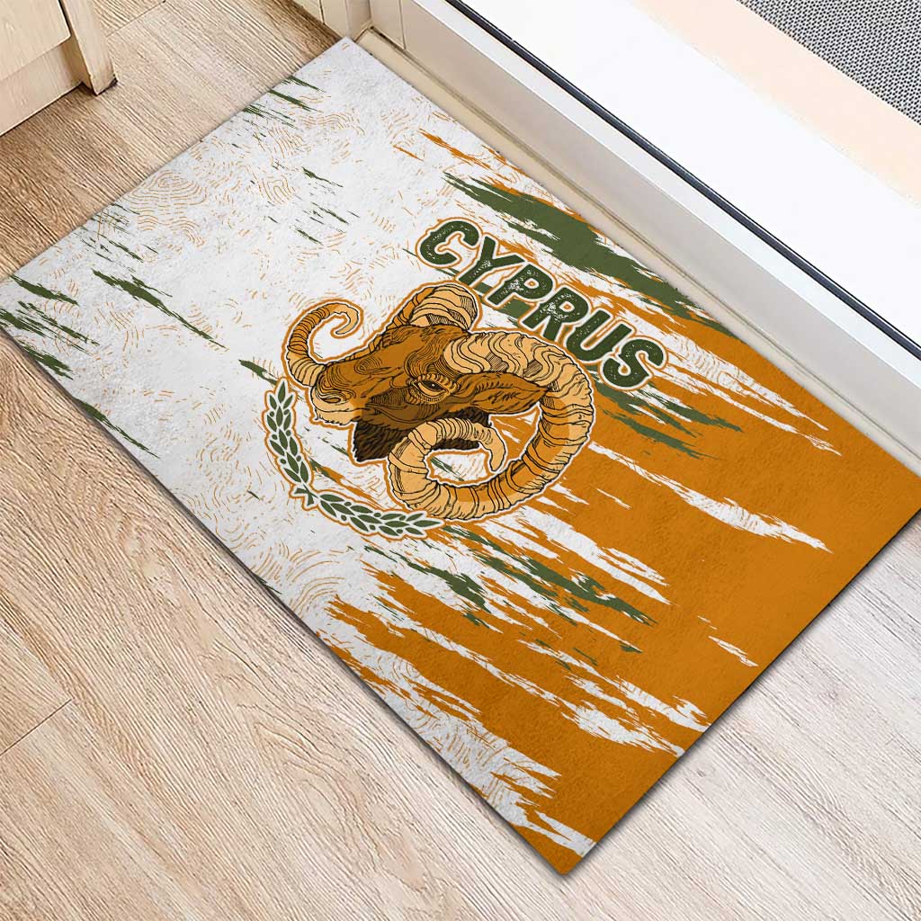 Cyprus Rubber Doormat with Mouflon Illustration Design and National Laurel - Wonder Print Shop